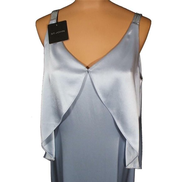 NWT ST. JOHN Knits Hydrangea Liquid Satin Crystal Camisole Gown w/ Shawl - Picture 5 of 5